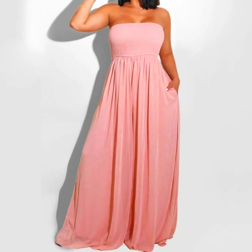 Rose Pink Strapless Wide-Leg Jumpsuit | Size L | NWOT | Flowy & Flattering - Picture 1 of 11